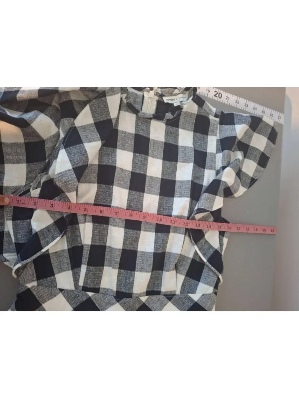 Express x LadyGang Gingham Maxi Dress 6 Navy White Cottagecore Flutter Sleeve